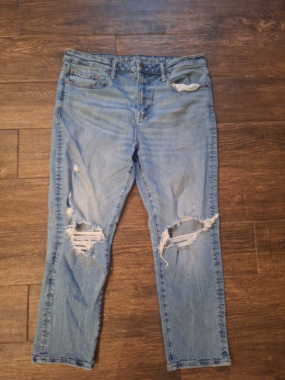 American Eagle Mens Relaxed Slim Airflex+ Denim Blue Jeans Light Wash 36x30
